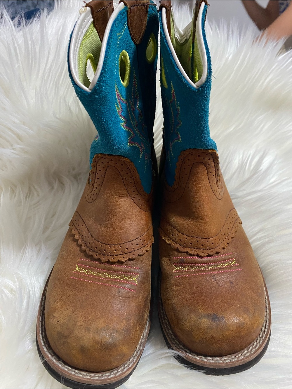Ariat Lime Green and Teal Kids Western Boot